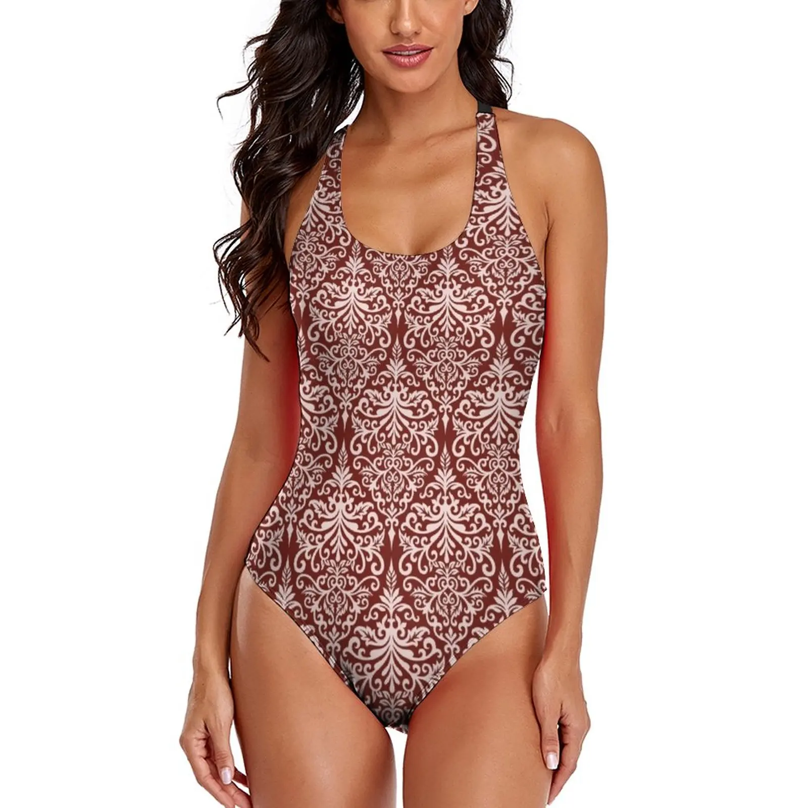 

Купальник в стиле барокко с цветочным рисунком, ретро, богемный принт, купальник пуш-ап, цельный купальный костюм, сексуальный милый купальн...