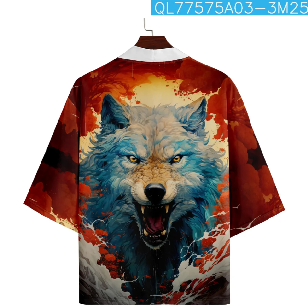 Пляжная юката с принтом волка для женщин и мужчин японское кимоно в стиле