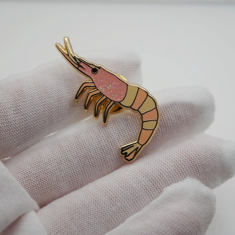 

Cute Glitter Shrimp Brooch Hard Enamel Pins Lapel Pin Animal Badge Jewelry Accessory