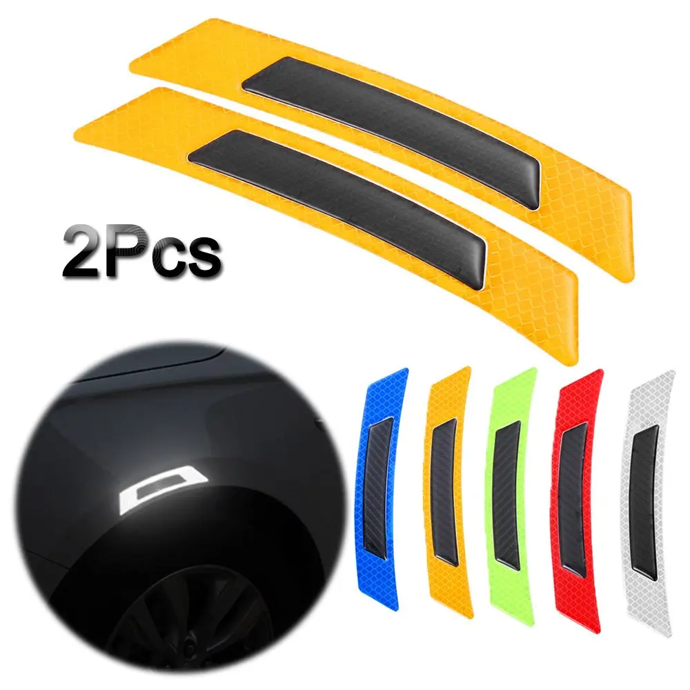 

2Pcs New Bumper Guard Protection Reflective Strip Sticker Car Wheel Eyebrow Edge Warning Mark 5D Carbon Fiber