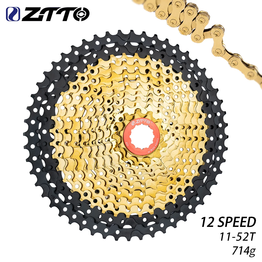 Велосипедная кассета ZTTO MTB 12 Скоростей 11-52T S 52T 12V K7 черно-Золотая стальная