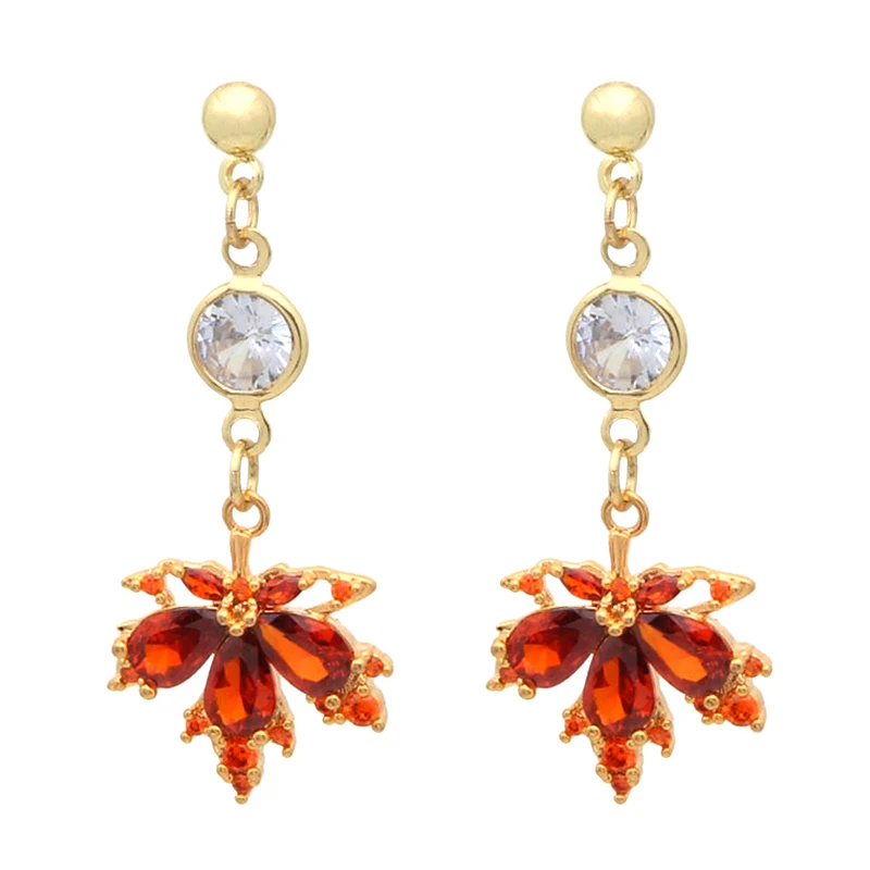 Осенние и зимние серьги с красным кленовым листом. Элегантные