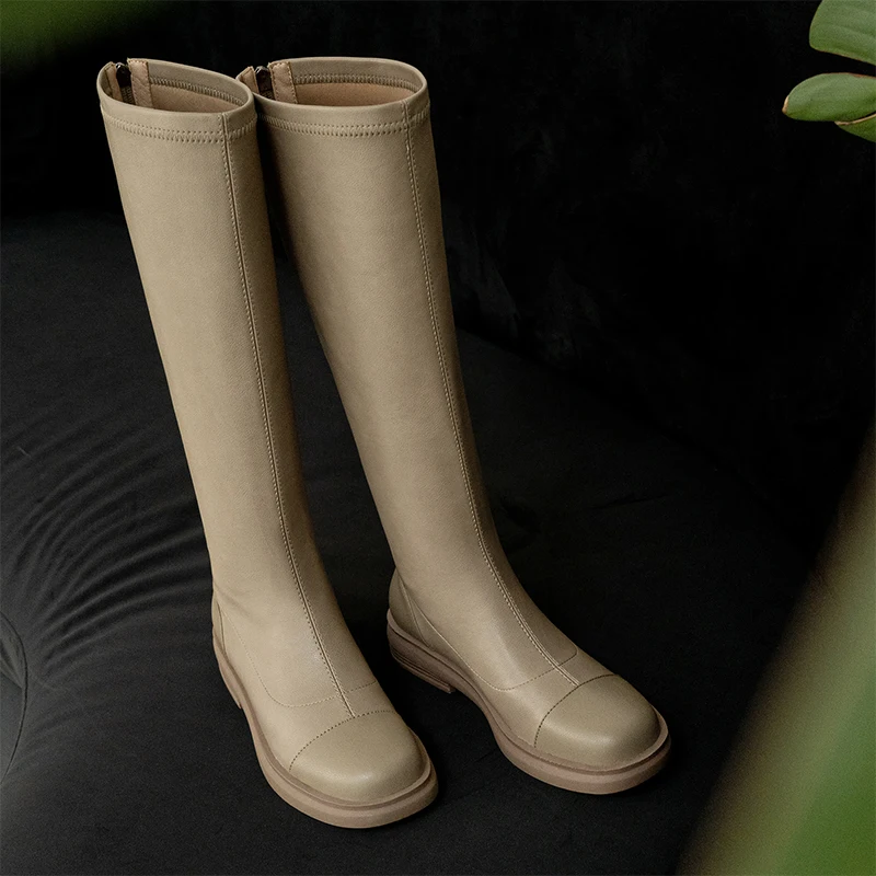 

2022 new autumn and winter Women knee-high boots natural leather 22-25cm cowhide upper elastic boots Knight boots long boots