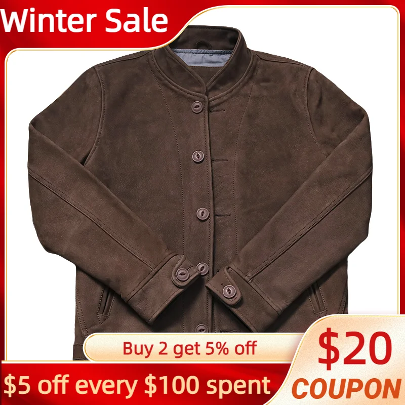 

2022 Brown Genuine Leahter Jacket Men Casual Style Single Breasted Large Size 4XL Real Natural Cow Suede Autumn Einstein Coat