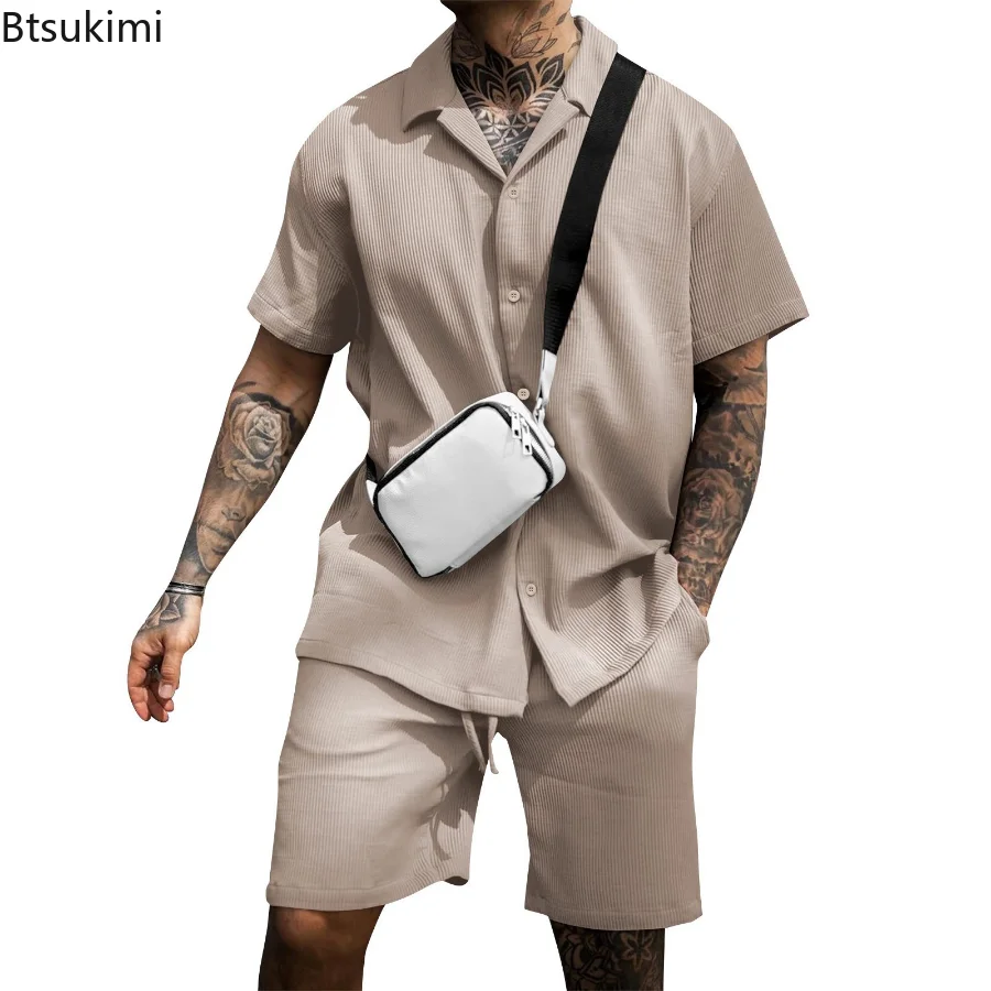 2023 Men's Sets Casual Comfortable Button Short Sleeve Polo Shirt and Shorts Two Piece Set for Men Fashoin Sweatpants Suit Sets