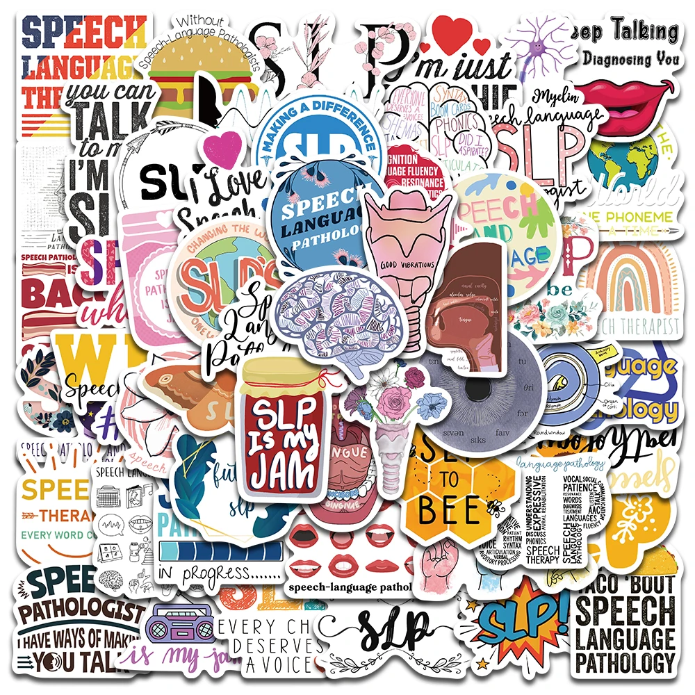 

10/56pcs Cool Cartoon Speech Language Pathology Stickers For Guitar Luggage Phone Cup Decor Waterproof Graffiti Laptop Decals