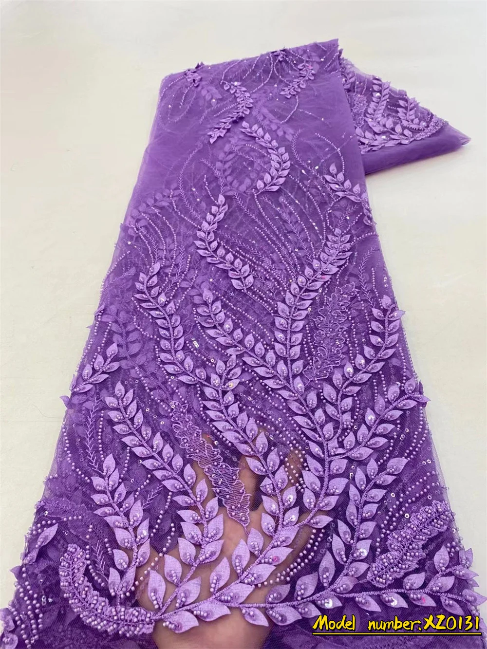 

Purple Sequin African Lace Fabric 2022 High Quality Beads Nigerian Wedding Bridal Embroidery French Tulle Lace Fabric XZ0131
