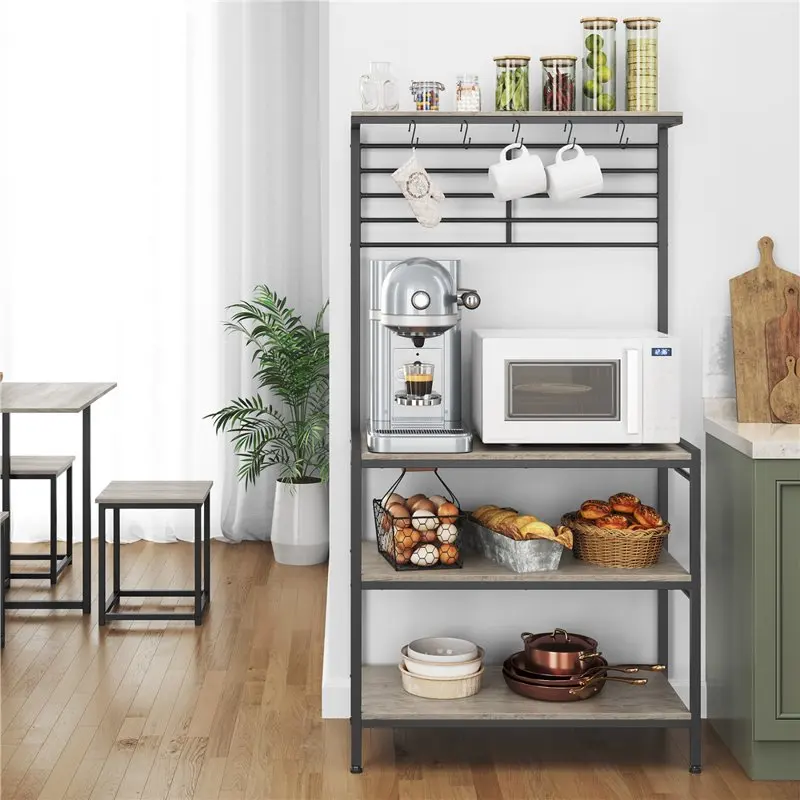 

Kitchen Baker's Rack with Hooks, Gray