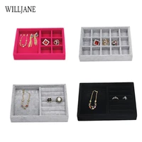 stackable velvet jewelry ring display organizer tray stud earring bracelet grids holder box pendant necklace drawer storage case