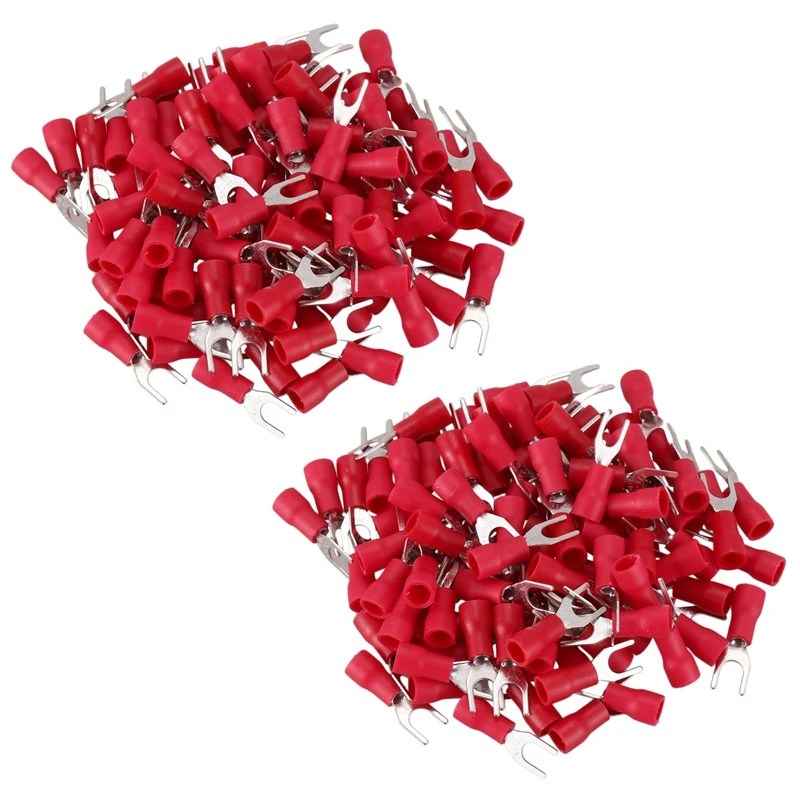 

200 Pcs 4Mm Fork AWG 22-16 Pre Insulated Terminal Cable Lug