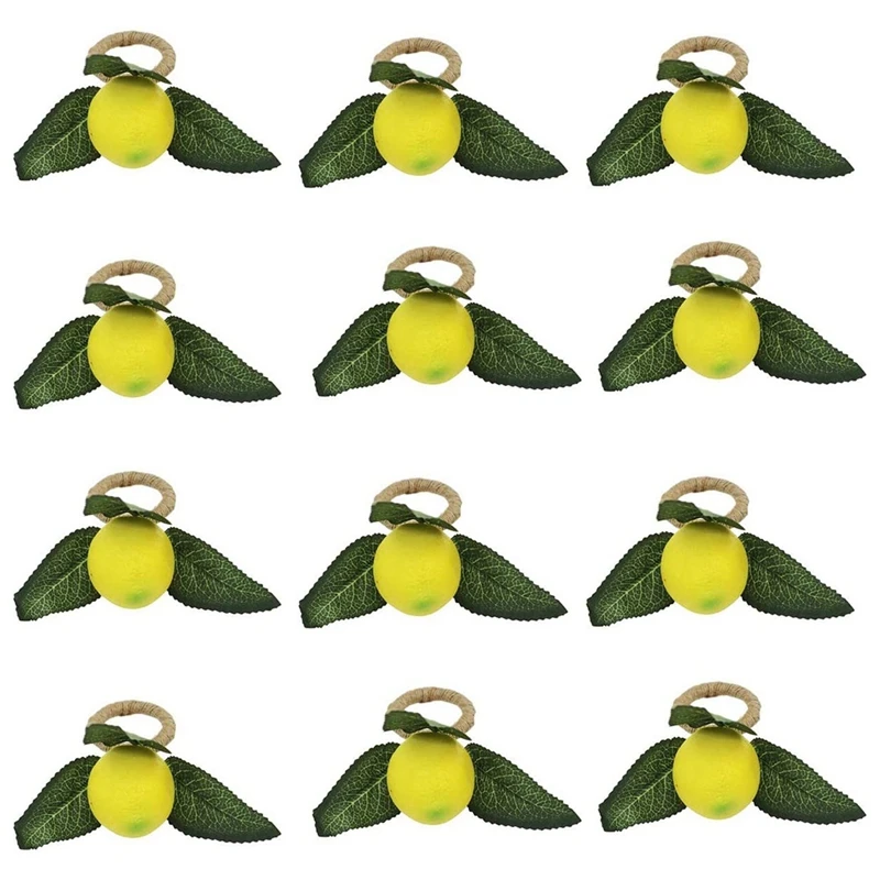 

Napkin Rings Set Of 12,Decorative Lemon Vine Leaf Napkin Rings,Dinning Table Setting Yellow Napkin Buckle Napkin Holders