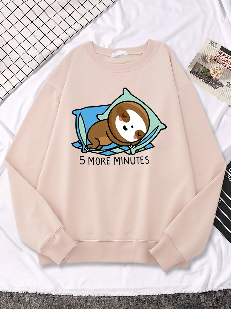 

5 More Minutes To Go To Work Print Womens Hoodies Cute Funny Long Sleeves Street Casual Tops Autumn Fleece Clothes Woman Hooded