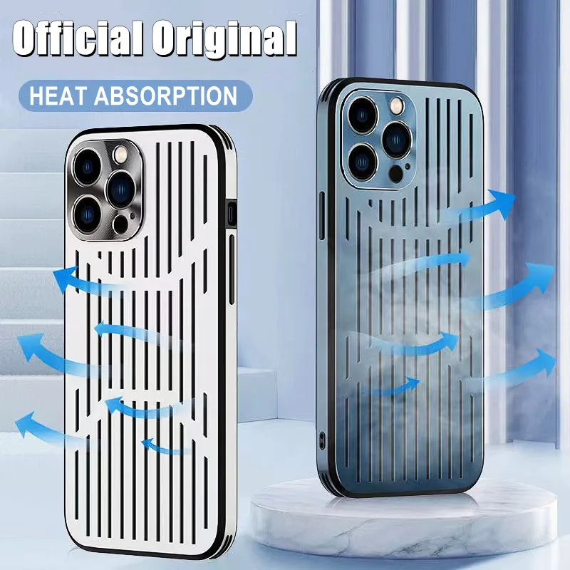 

Luxury Summer Breathable Cooling Phone Case for iPhone 12 13 Pro Max 13 12 Pro Armor Shockproof Metal Lens Protection Back Cover