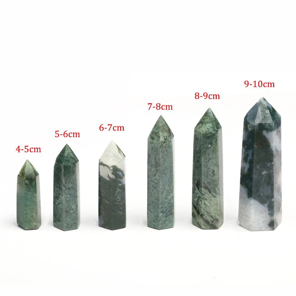 

Mineraali Natural Moss Agate Tower Crystal Wand Green Water Grass Point Reiki Quartz Obelisk Ornament Column Home Decorative Gem