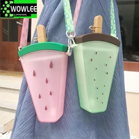 plastic water bottles with straw cute watermelon ice cream with straw bottle anti fall portable popsicle cup kids gym bottle