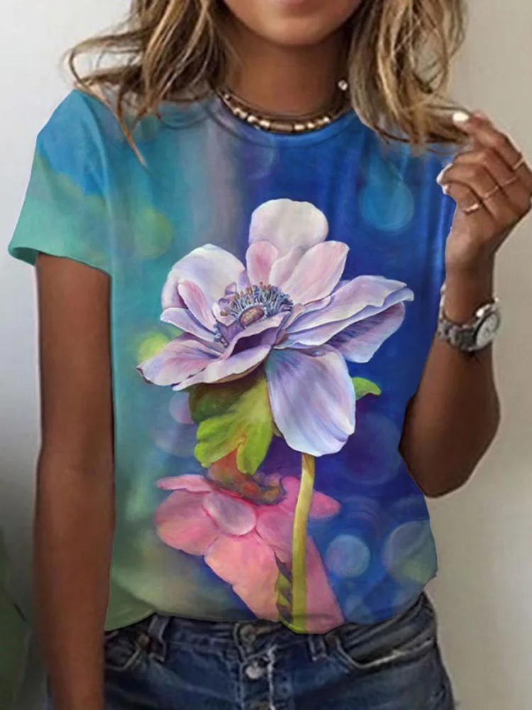 

Футболка женская с 3D-принтом, модная Свободная рубашка с коротким рукавом, с милым цветочным принтом, одежда оверсайз, на лето