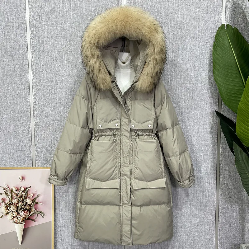 New Women Fox Fur Collar Down Jacket Casual Style Autumn Winter Long Coats And Parkas Female Outwear