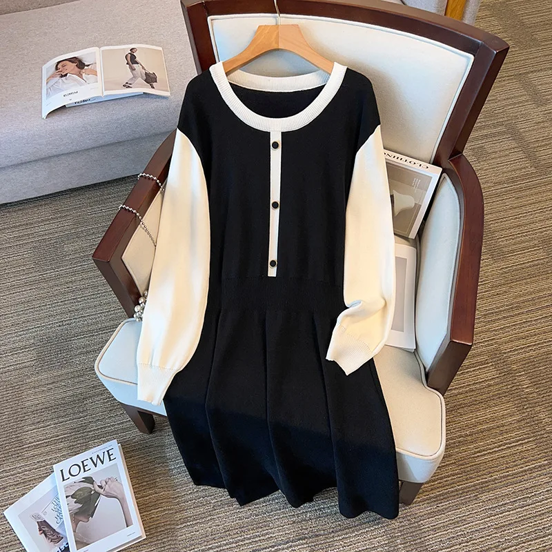 

100/150/175kg Big Size Women Clothing Bust 150/160cm Oversize Loose Fitting Round Neck Sweater Dresses Vestidos De Mujer 6XL 7XL