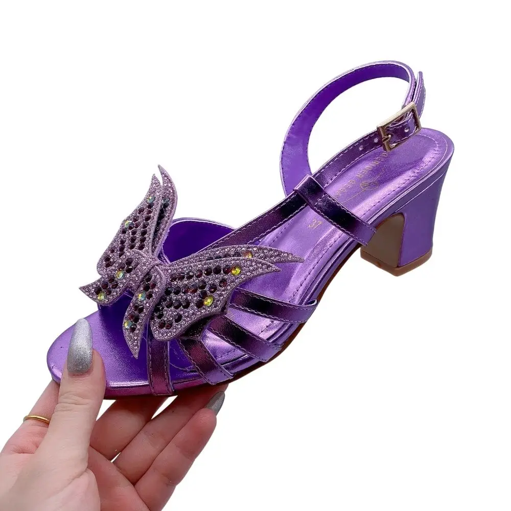 Italian Sexy Women Designer Sandals Slingbacks Butterfly Decor Rhinestone Chunky Sandals Fashion Medium Heels Lady Sandal Woman