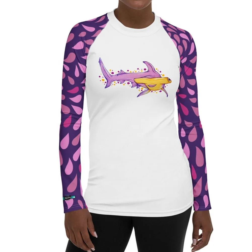 Women Rash Guard Long Sleeve UV 50+ Sun Protection Fish T Shirts Skin Dive Top Beach Swimwear Surfing Clothes Floatsuit Skating