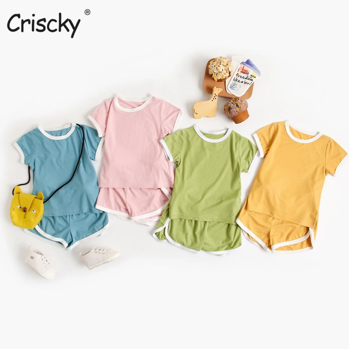 

Criscky Baby Clothing Set Korean Summer New Boy Suit Cute Baby Girl 2 Piece Suit Short Sleeve T Shirt+Shorts Outfits