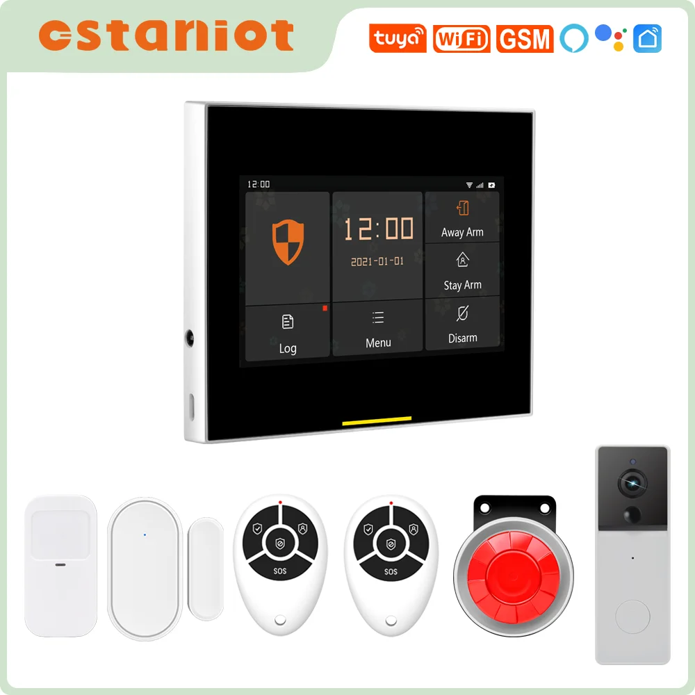 

Ostaniot Tuya GSM Беспроводная система охранной сигнализации для дома с Wi-Fi ， с дверным звонком Vedio ， Поддержка Alexa и Smart Life ， Встроенные 10 языков