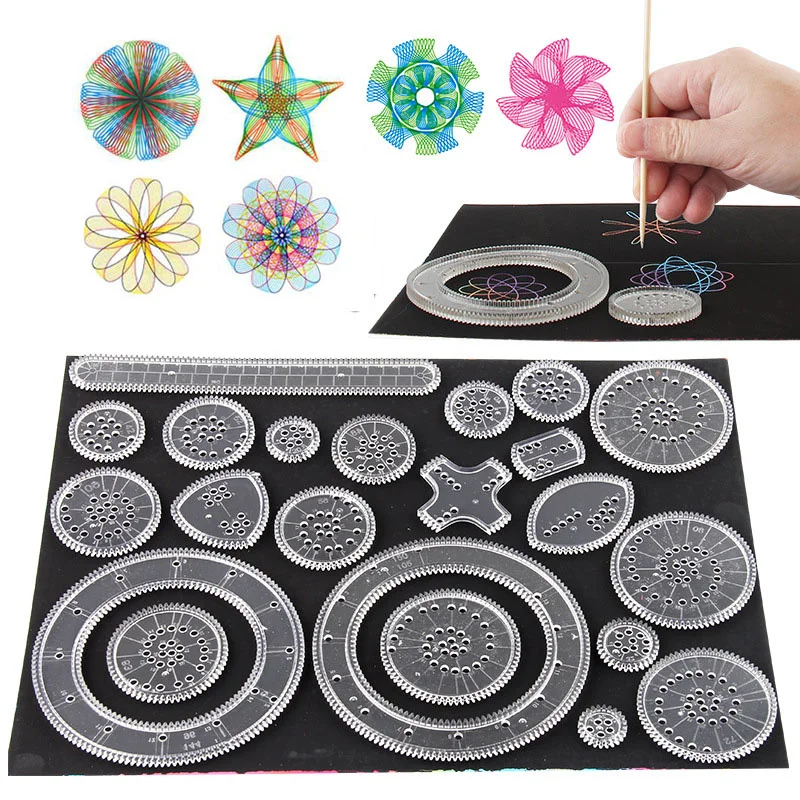 

Funny Ten Thousand Flower Ruler 22pcs Gears Wheels Spirograph Drawing Toys Set Educational Toy For Children Painting Accessories