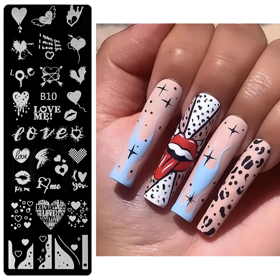Любовь Сердце ногтей штамповки пластины роза любовь буквы Геометрия День