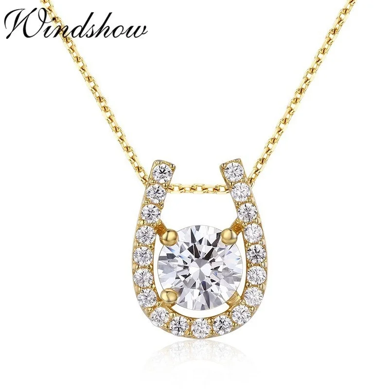 Подвеска в форме подковы из серебра 925 пробы с фианитом золотого цвета | Украшения