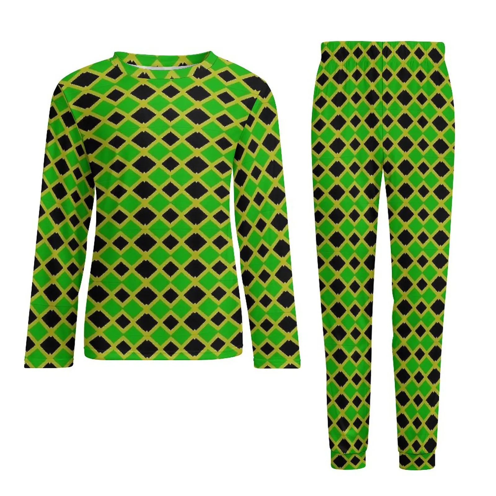 Jamaican Flag Pajamas Autumn JAMAICA NATIONAL DAY Casual Sleepwear Man 2 Piece Printed Long Sleeve Lovely Oversize Set