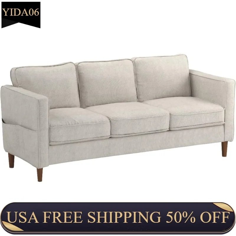 

Современный льняной тканевый диван/диван Mellow HANA с карманами для подлокотников, песочные серые диваны