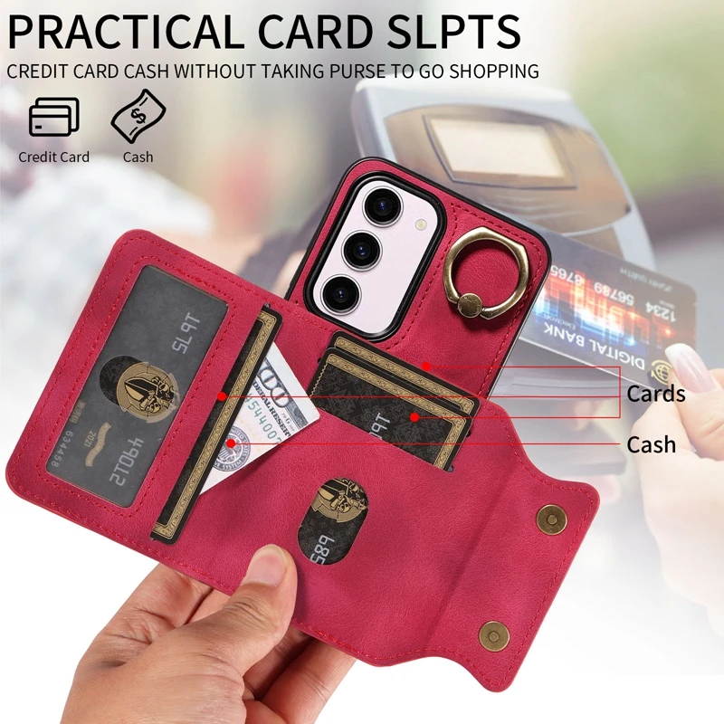 Кошелек для Samsung Galaxy S24 Ultra S23 S22 Plus S21 FE A05S A12 A14 A25 A34 A53 A54 Кожаный чехол с магнитным