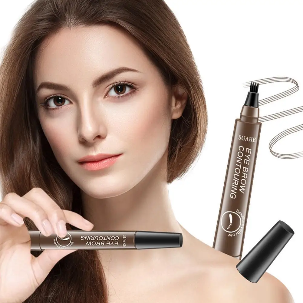 

New Eyebrow Pen 4 Points Fork Tip Liquid Brow Pencil Long Lasting Waterproof Stencil Eyebrow Stamp Shaping Kit