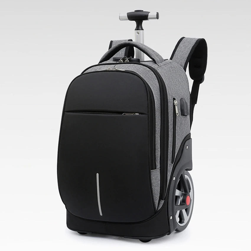 Rolling Luggage Backpack 18 Inch Wheeled Schoolbag Trolley Bag Anti Theft Waterproof USB Charging Travel Backpack Bags
