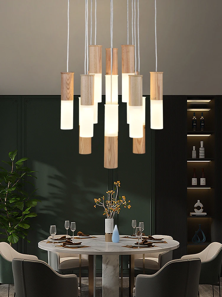 Artistic Creativity Of Attic Pendant Lamp Fluorescent Rod Pendant Lamp Dining Room Lamps Modern Simple LED Solid Wood Lighting