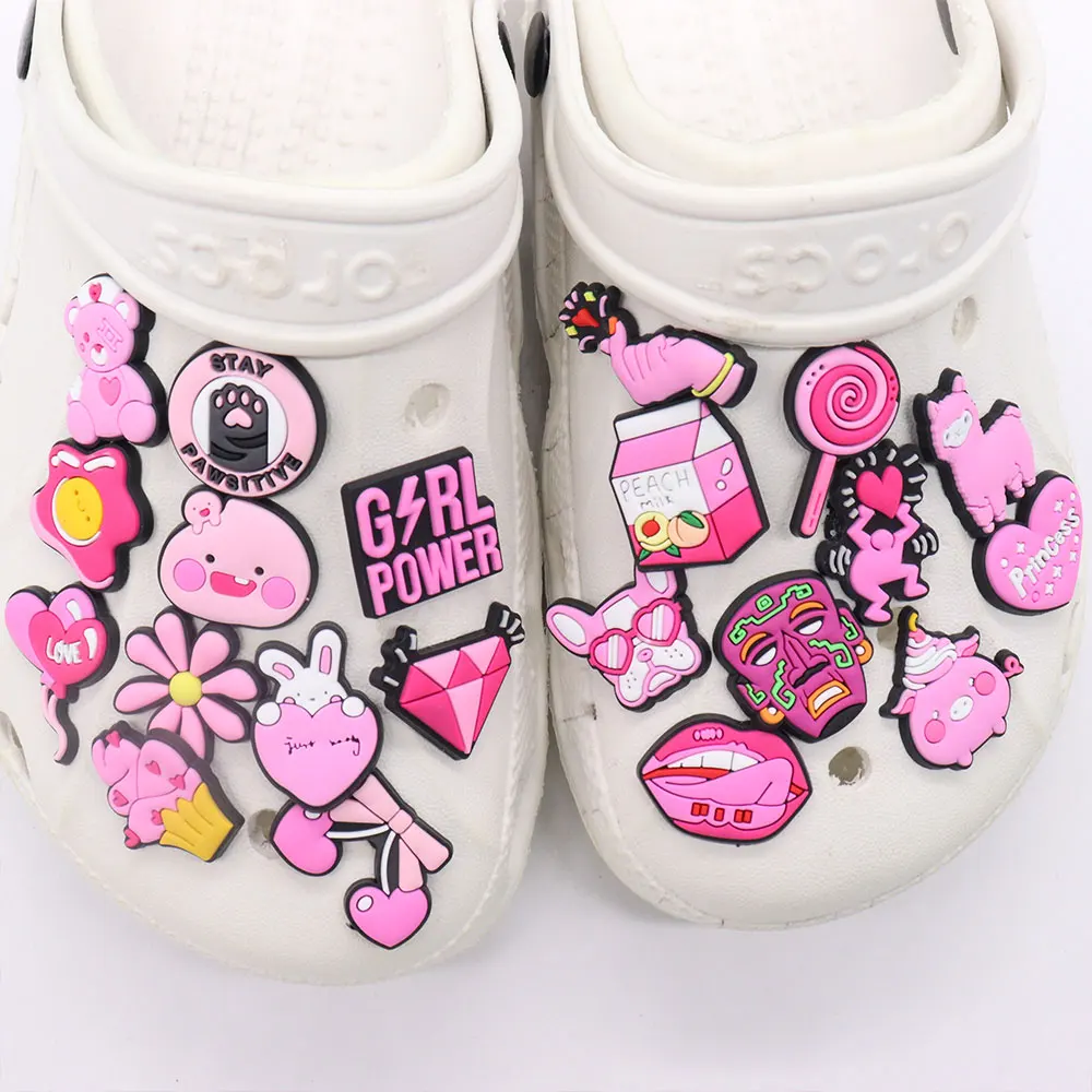 

Оптовая продажа, 50 шт. подвесок для обуви, розовый персик, кошачья лапа, цветок, искусственное украшение обуви из ПВХ для браслетов, подарок Croc Jibz