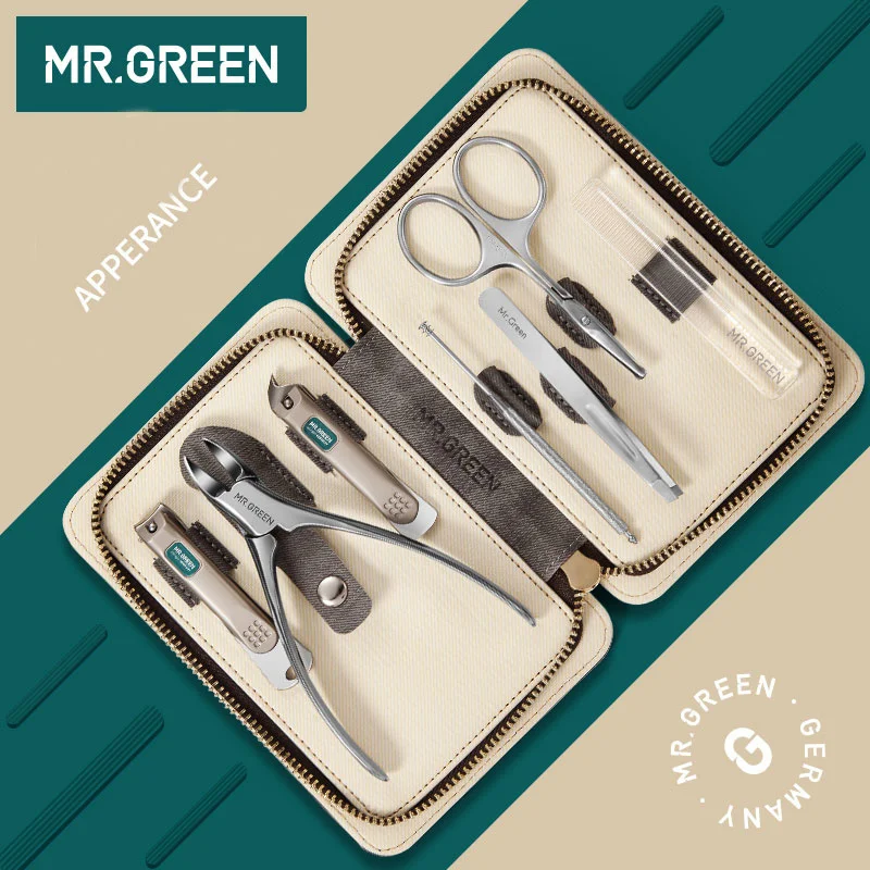 

MR.GREEN 7PCS/set Nails Art Clipper Scissors Tweezer Knife toe Professional Manicure Nosehair cut Grooming kit Tool Manicure