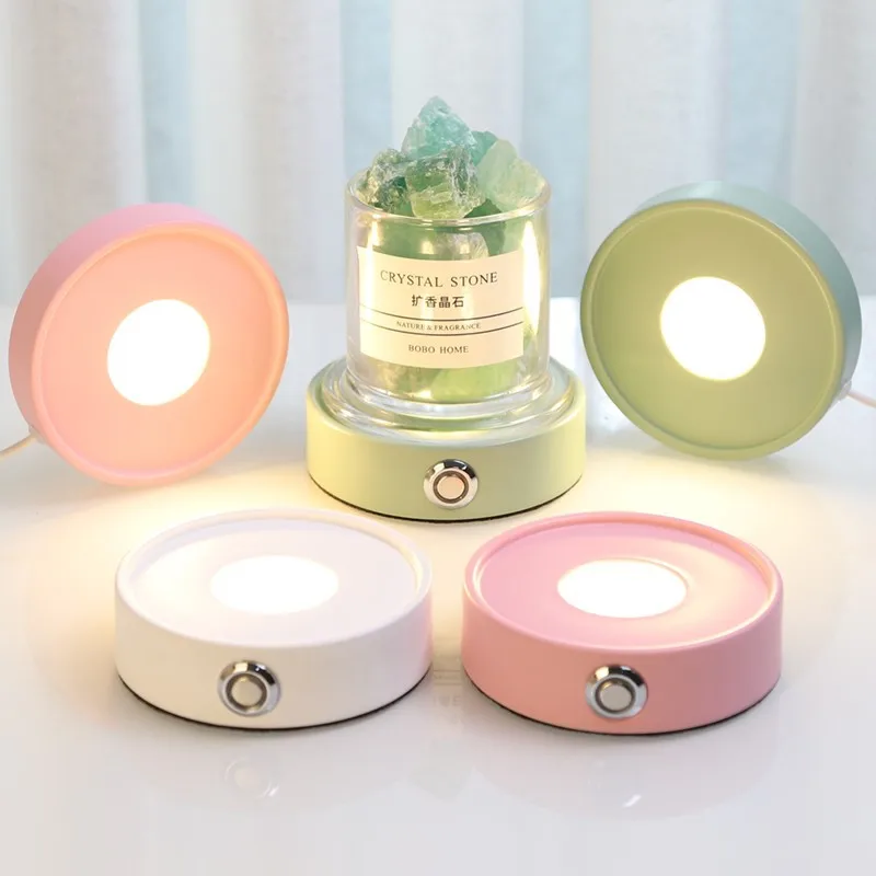 

Seven-color charging luminous base round touch night light USB interface incense stone aromatherapy base decoration accessories
