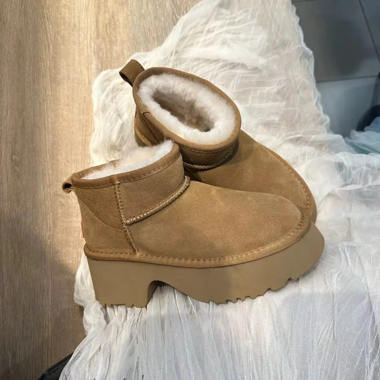 Женские зимние сапоги из коровьей кожи женские ботинки на толстой подошве теплые