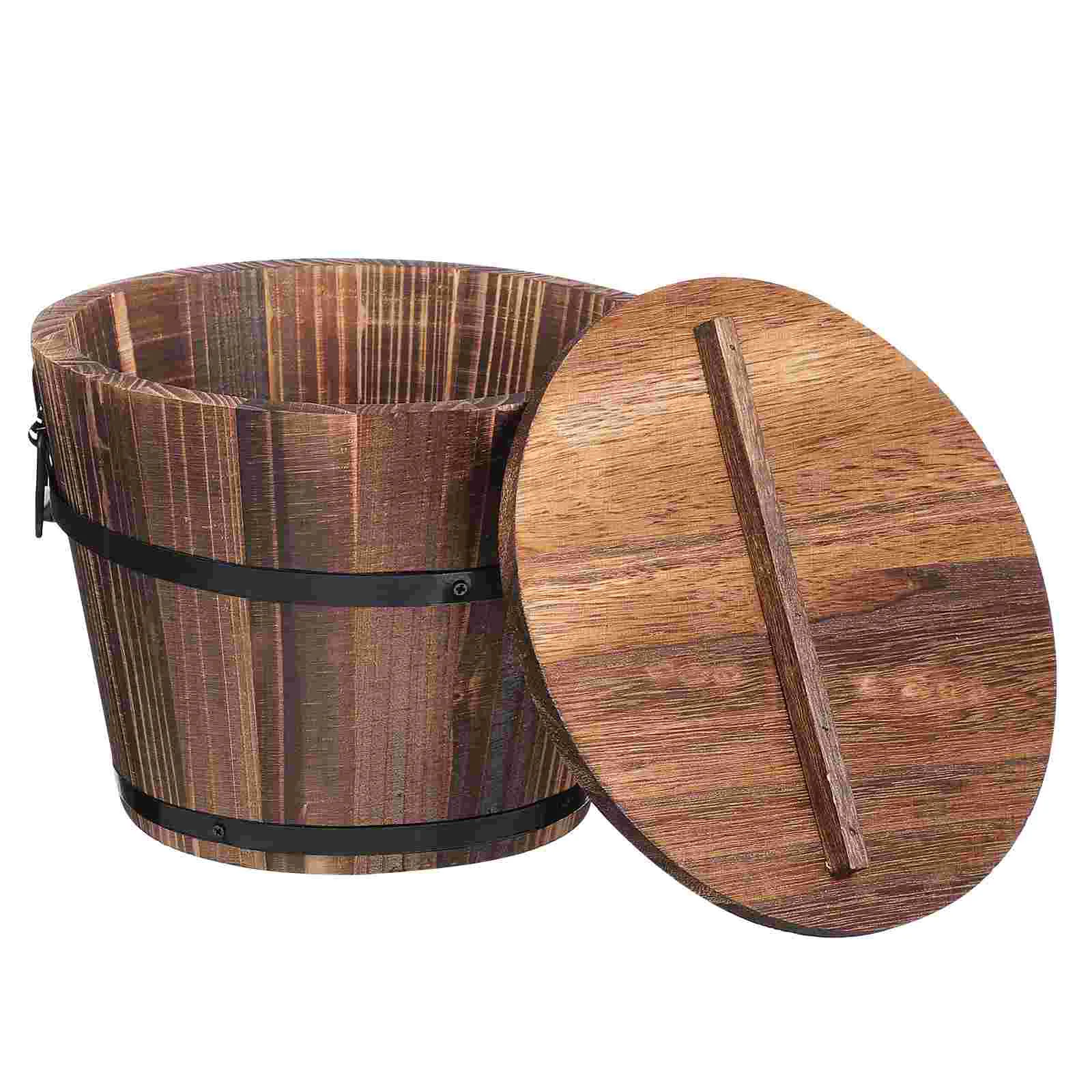 

Wooden Rice Sushi Bucket Bowl Tub Storage Container Mixing Wood Rustic Japanese Oke Steamed Flower Planter Basket Hangiri