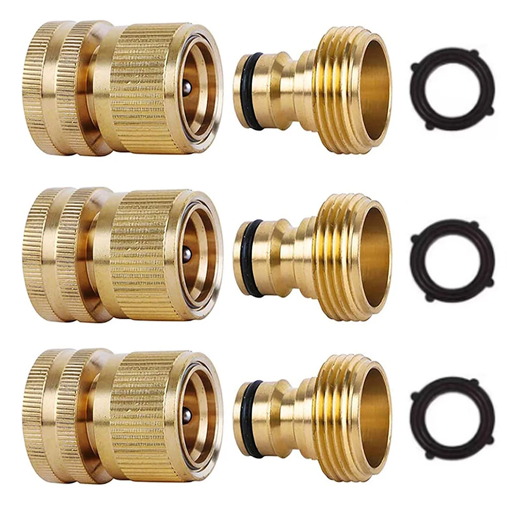 

Garden Hose Quick Connectors,Solid Brass 3/4 inch GHT Thread Easy Connect Fittings No-Leak Water Hose Male Female Value Pack(3)