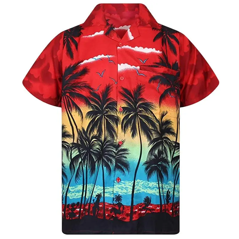 Camisa hawaiana con estampado de palmera para hombre, camisa holgada a la moda con cuello cruzado, para playa, 5xl, 2022