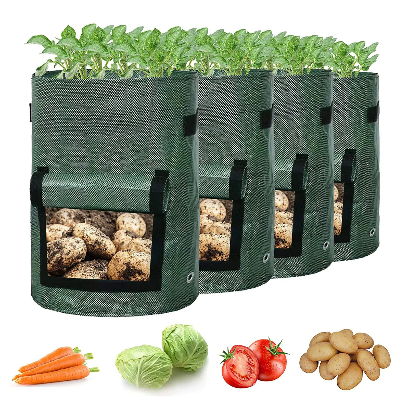 

PE DIY Planter Pot Potato Thicken Garden Cloth Grows 4pcs Bag Planting Container Patio Lawn & Trays with Dome Bulk Packets