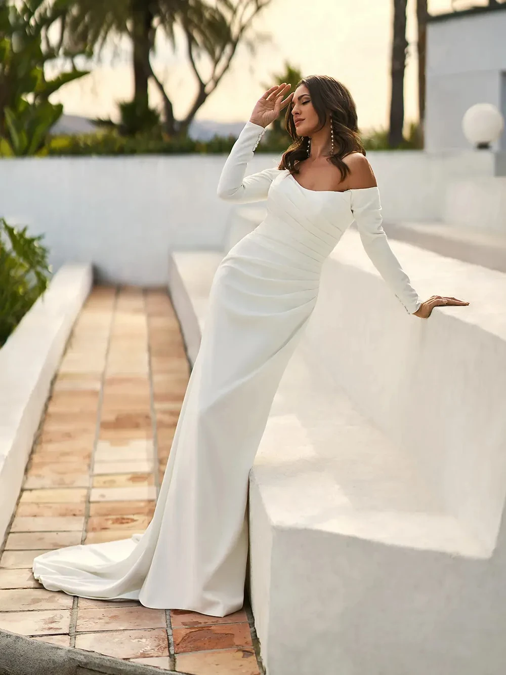 Фото Свадебные платья русалка на заказ 2026 года, с отстегивающимися рукавами, длинное свадебное платье без бретелек и открытой спиной, простое платье для невесты. №3