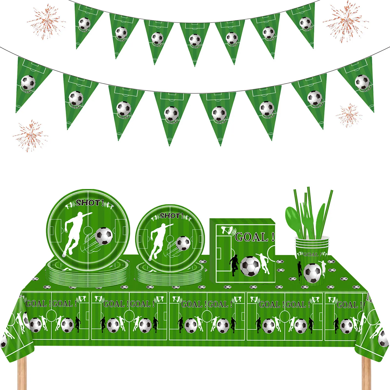 

134pcs Football Themed Tablecloth Cups And Plates Set Soccer Tableware Set Kids Birthday Party Decoration Set Party Supplies