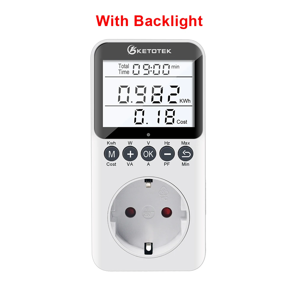 

Цифровой измеритель мощности переменного тока, ваттметр, потребляемая розетка, счетчик энергии, кВтч, вилка европейского стандарта, 220 В, монитор электроанализатора