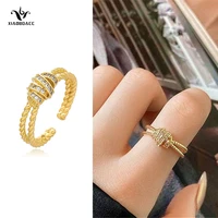 xiaoboacc double layer 18k gold micro inlay zircon ring for woman fashion hypoallergenic open rings adjustable