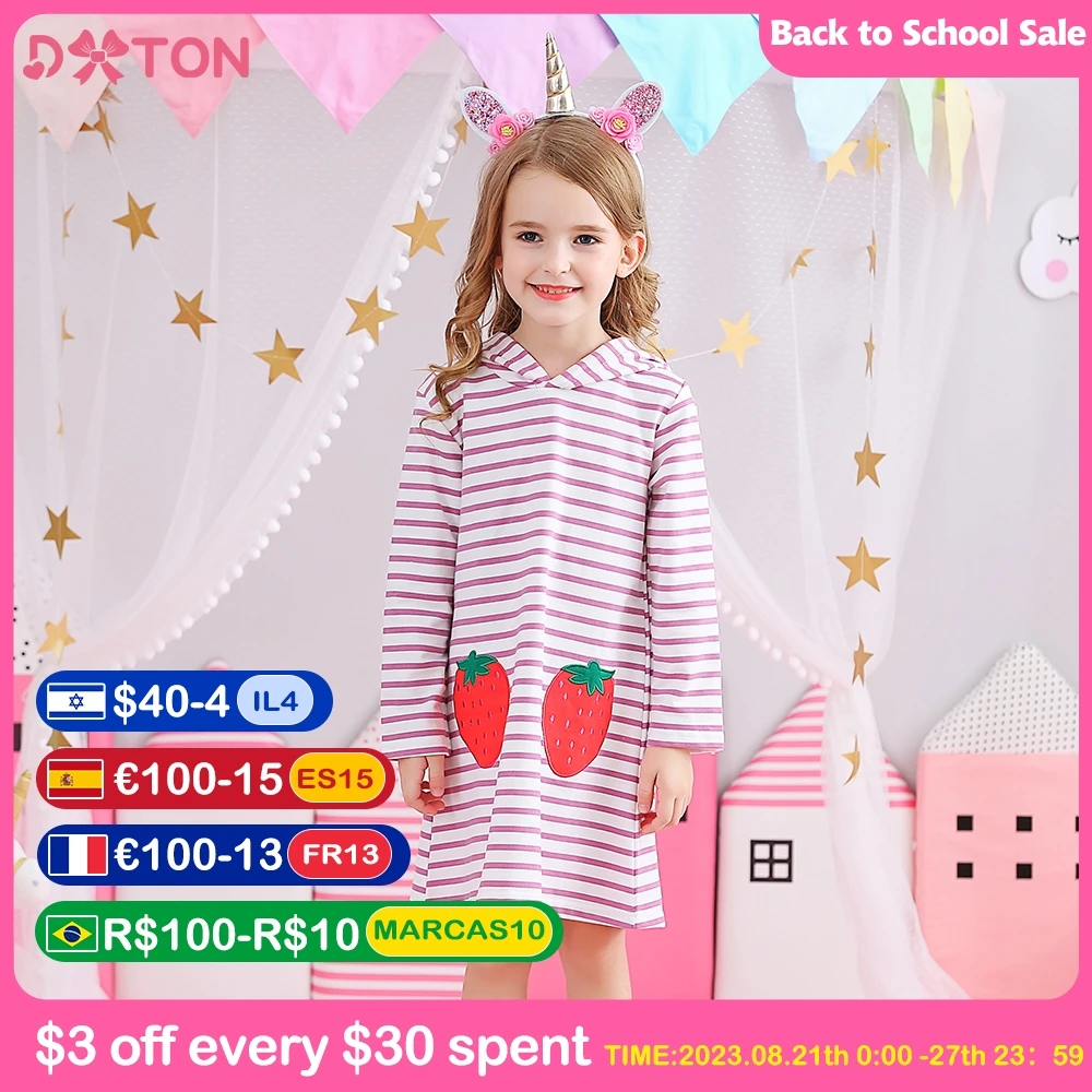 

DXTON Girls Dress for Autumn Winter Kids Cotton Hooded Dress Girls Straight Casual Daily Princess Vestidos Children Clothing