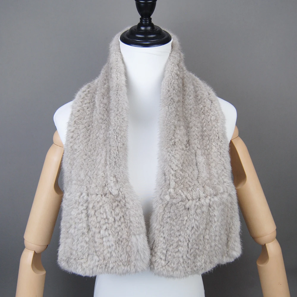 Модный женский зимний шарф из натурального норкового меха теплый мягкий шаль