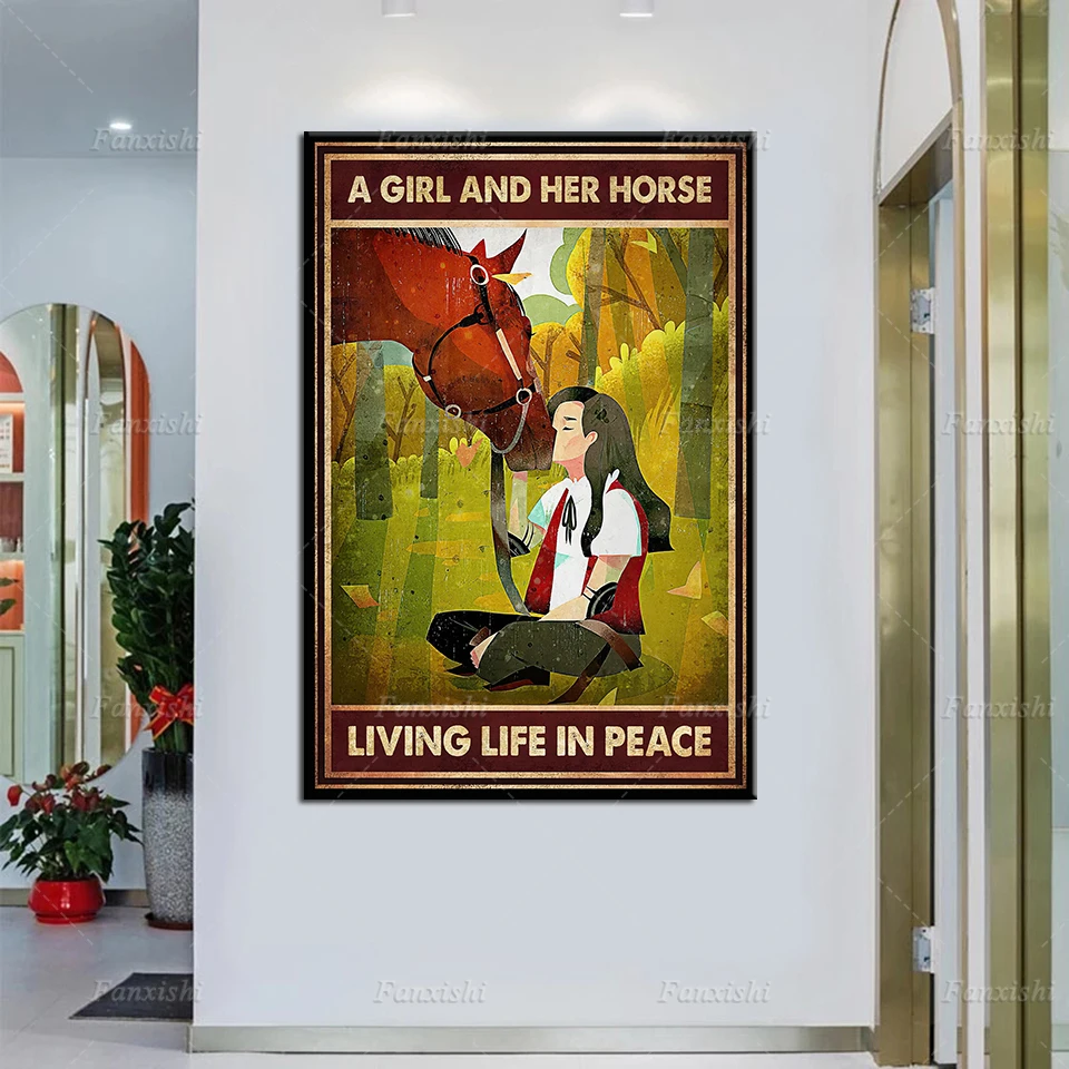 

Girl And Horse Retro Poster, Vintage Wall Art Poster, Horse Lover Gift, Cowgirl Poster, Horse Girl Poster Canvas Painting Gift